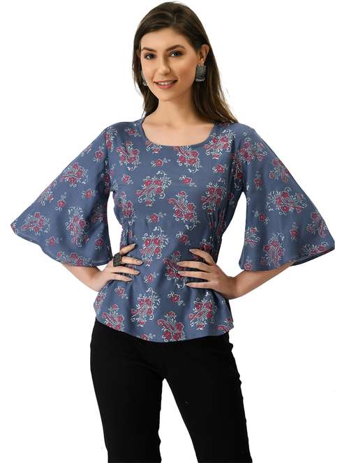 women blue floral printed regular top - 21244687 -  Standard Image - 0