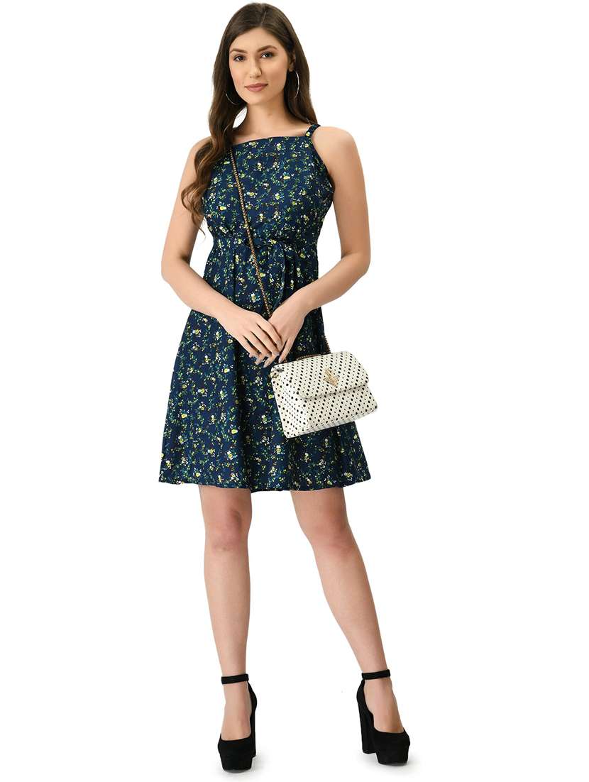 women sleeveless printed a-line dress