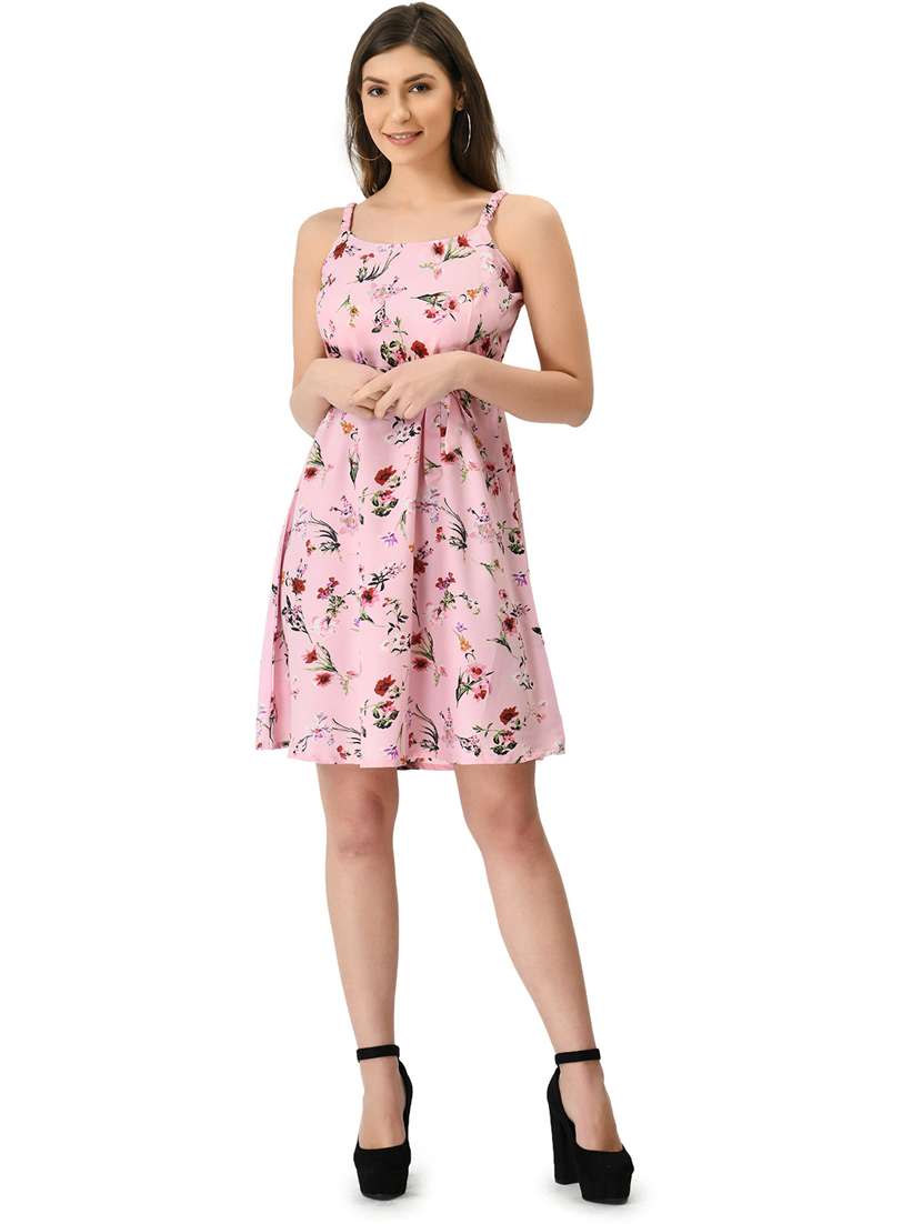 women sleeveless printed a-line dress