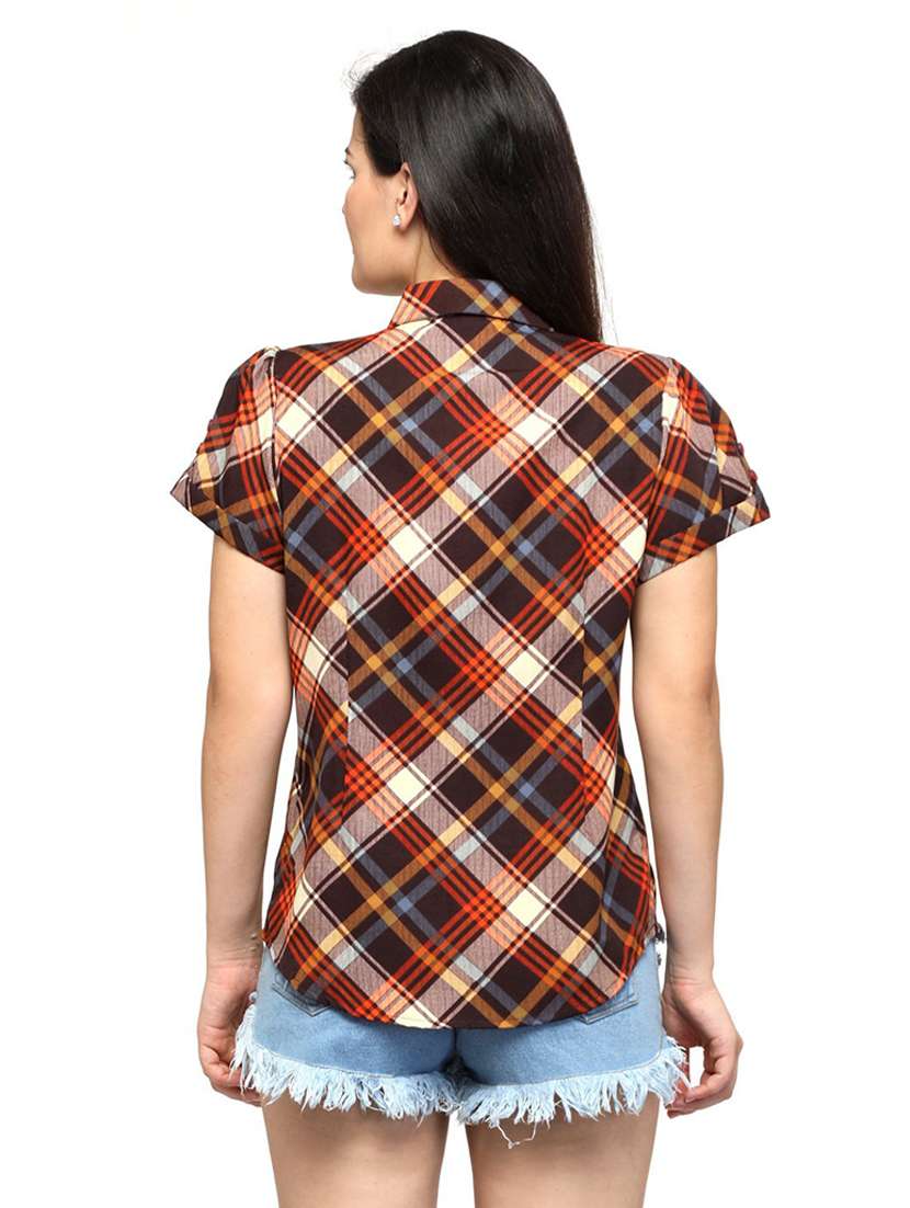 brown checkered regular shirt - 21244707 - Standard Image - 2