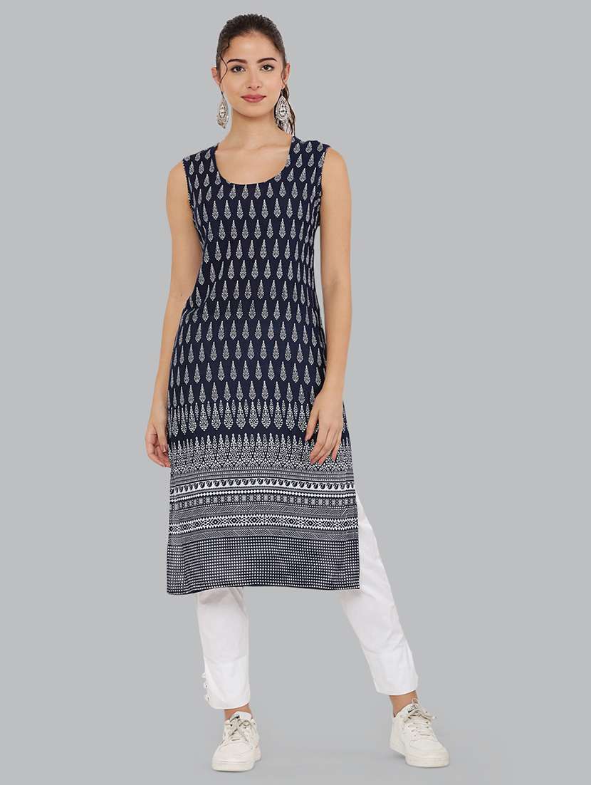 women printed sleeveless straight kurta