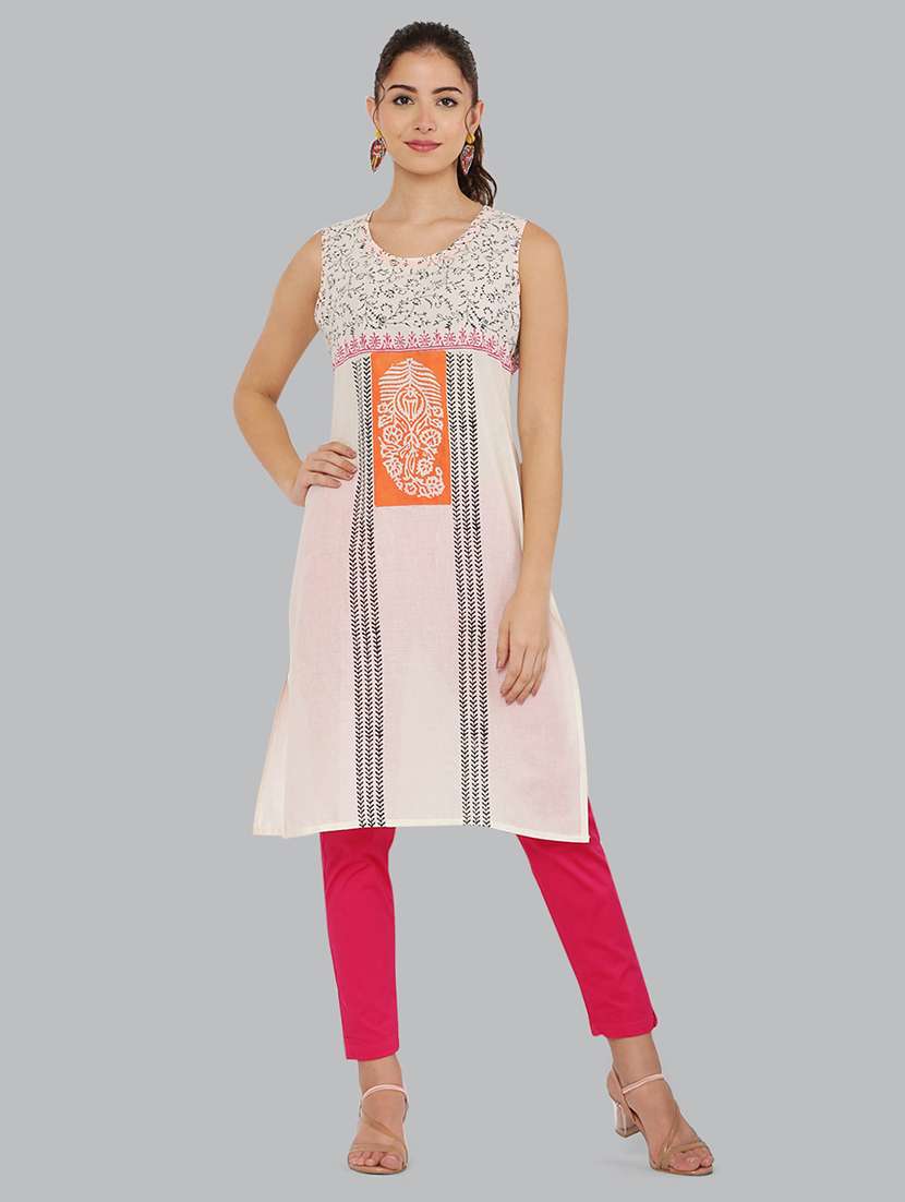 women sleeveless printed kurta