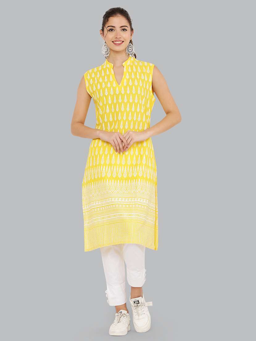 women sleeveless printed kurta