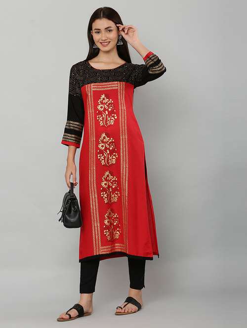 women three quarter sleeve printed kurta - 21244742 -  Standard Image - 0
