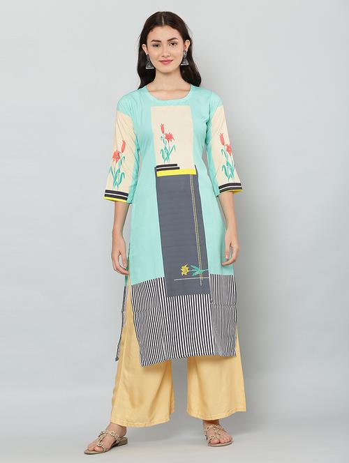 women three quarter sleeve printed kurta - 21244743 - Standard Image - 0