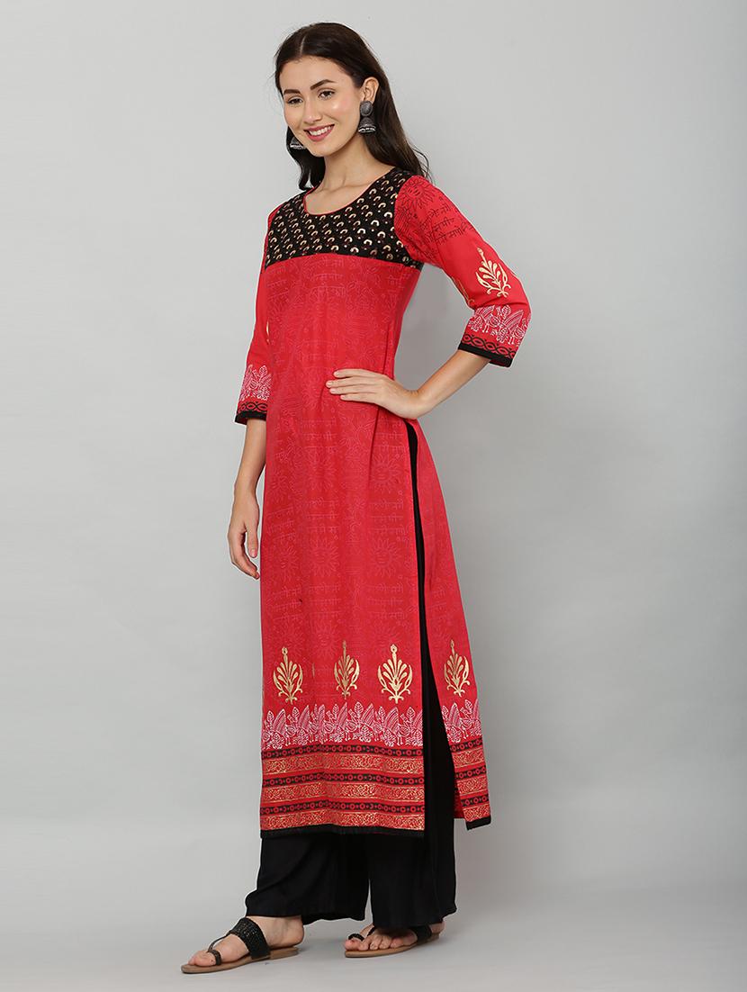 women three quarter sleeve printed kurta - 21244744 - Standard Image - 2