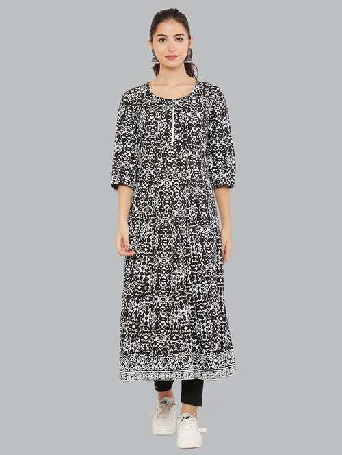 women three quarter sleeve printed kurta - 21244755 -  Standard Image - 0