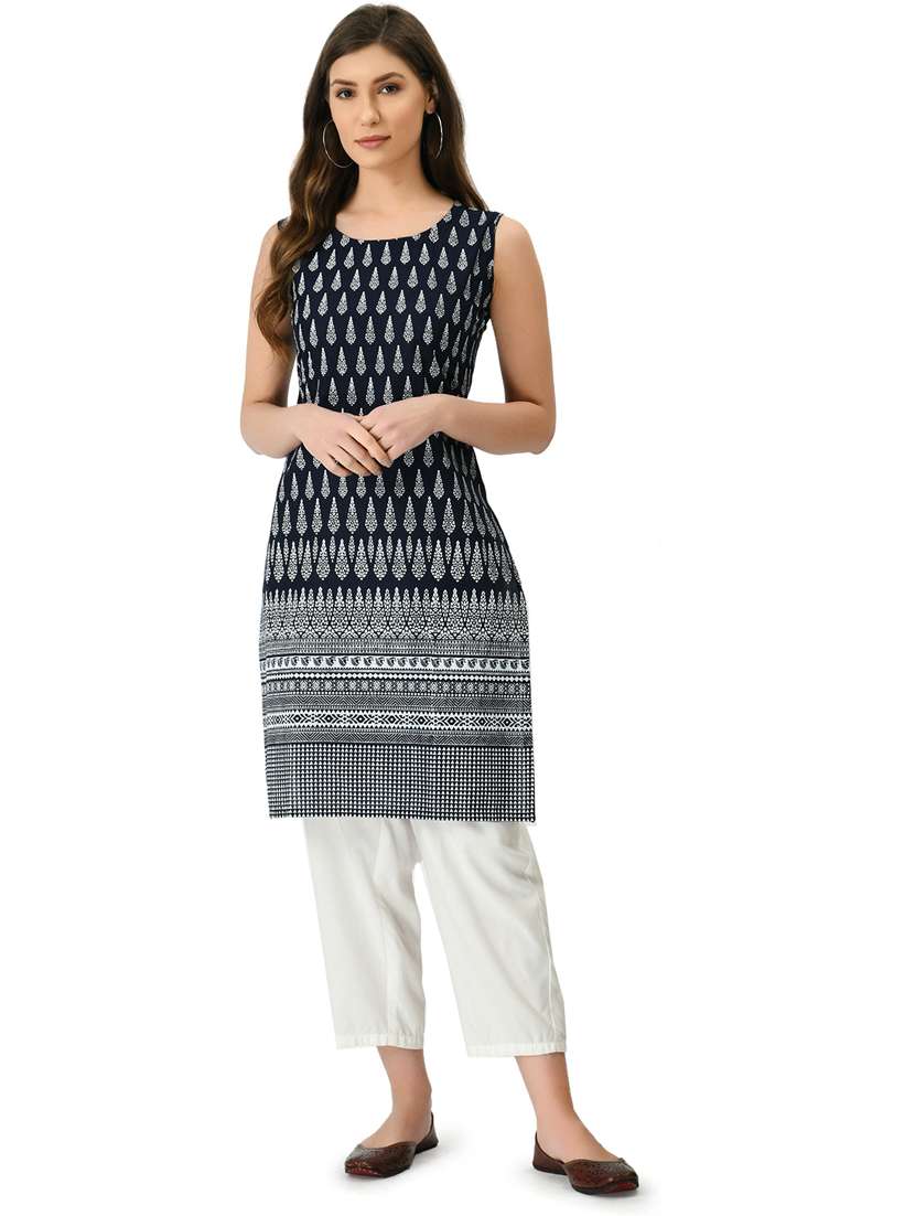 women sleeveless printed kurta