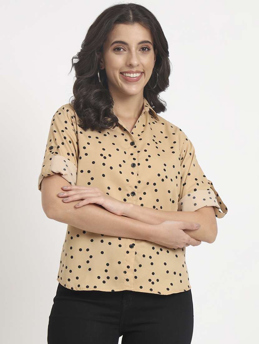 women collared polka dot regular shirt