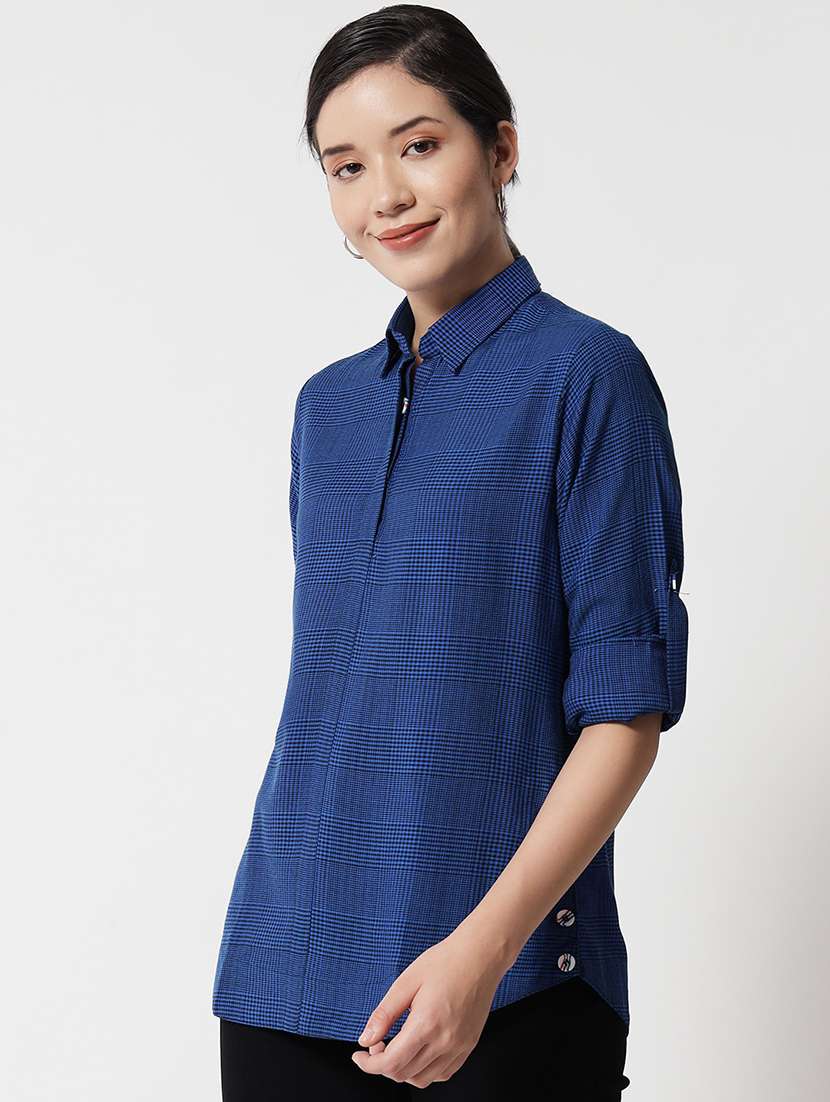 women collared checks regular shirt - 21244975 -  Standard Image - 2