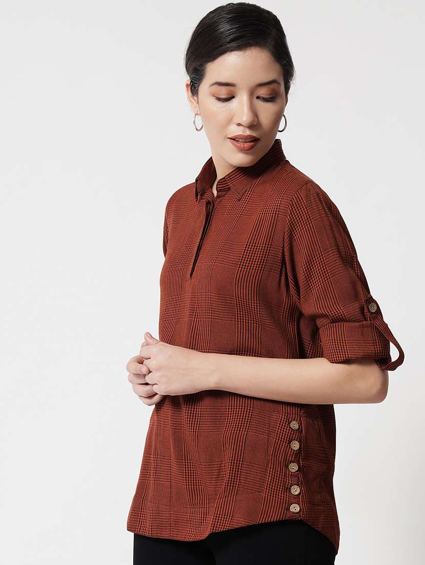 women collared checks regular shirt - 21244978 -  Standard Image - 2