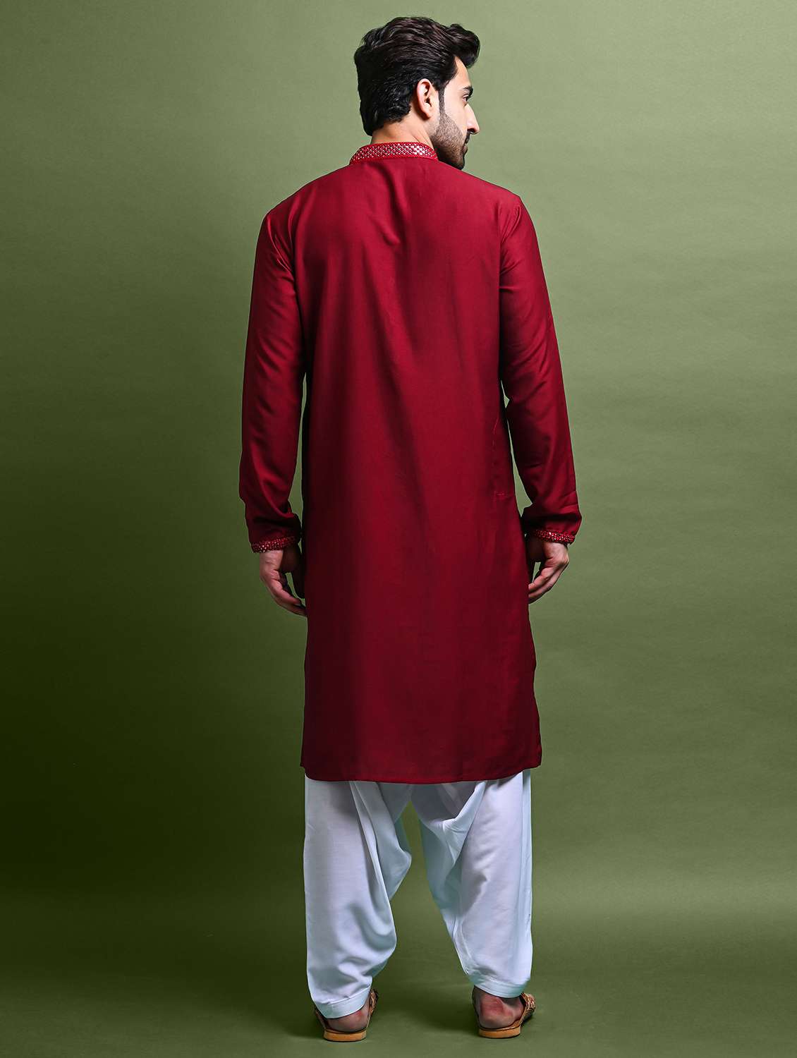 maroon rayon long  kurta - 21245045 -  Standard Image - 2