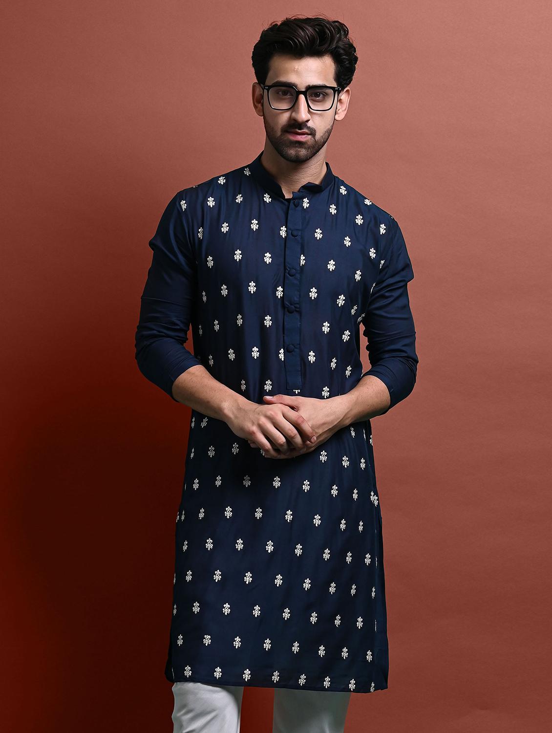 men embroidered mandarin neck long kurta - 21245052 - Standard Image - 2