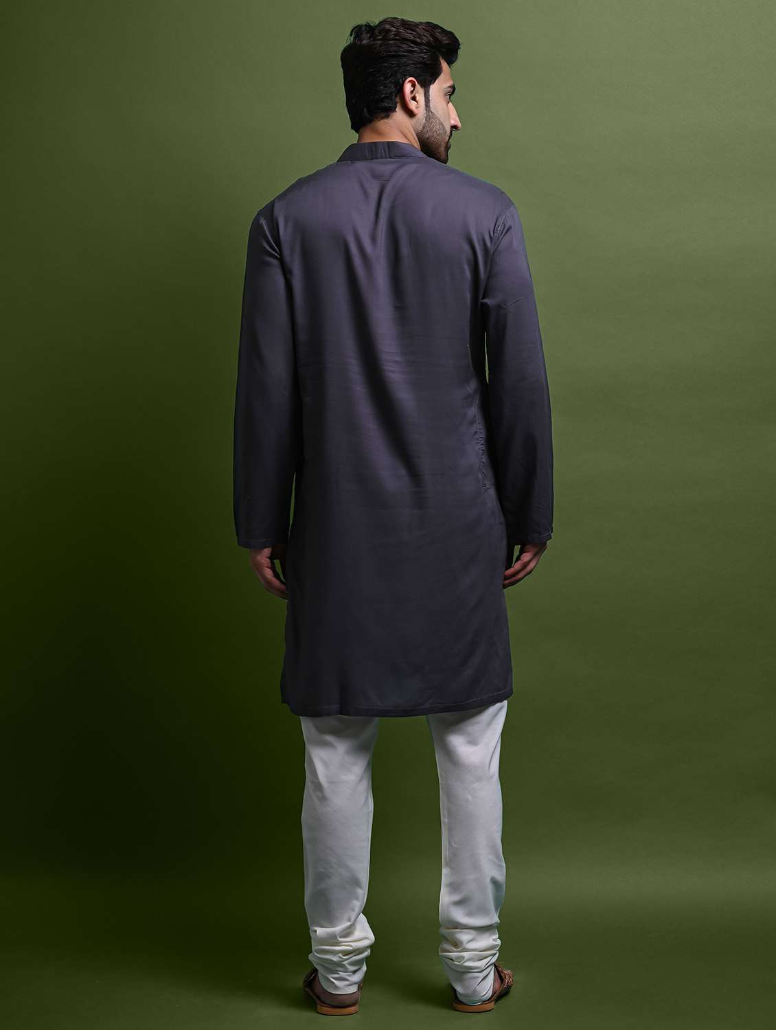 men mandarin neck rayon long kurta - 21245096 -  Standard Image - 2