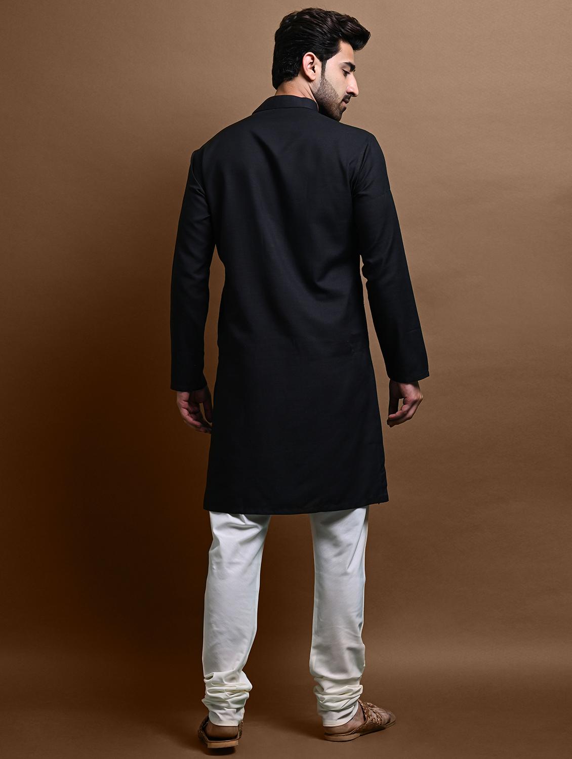 men mandarin neck rayon long kurta - 21245097 - Standard Image - 2