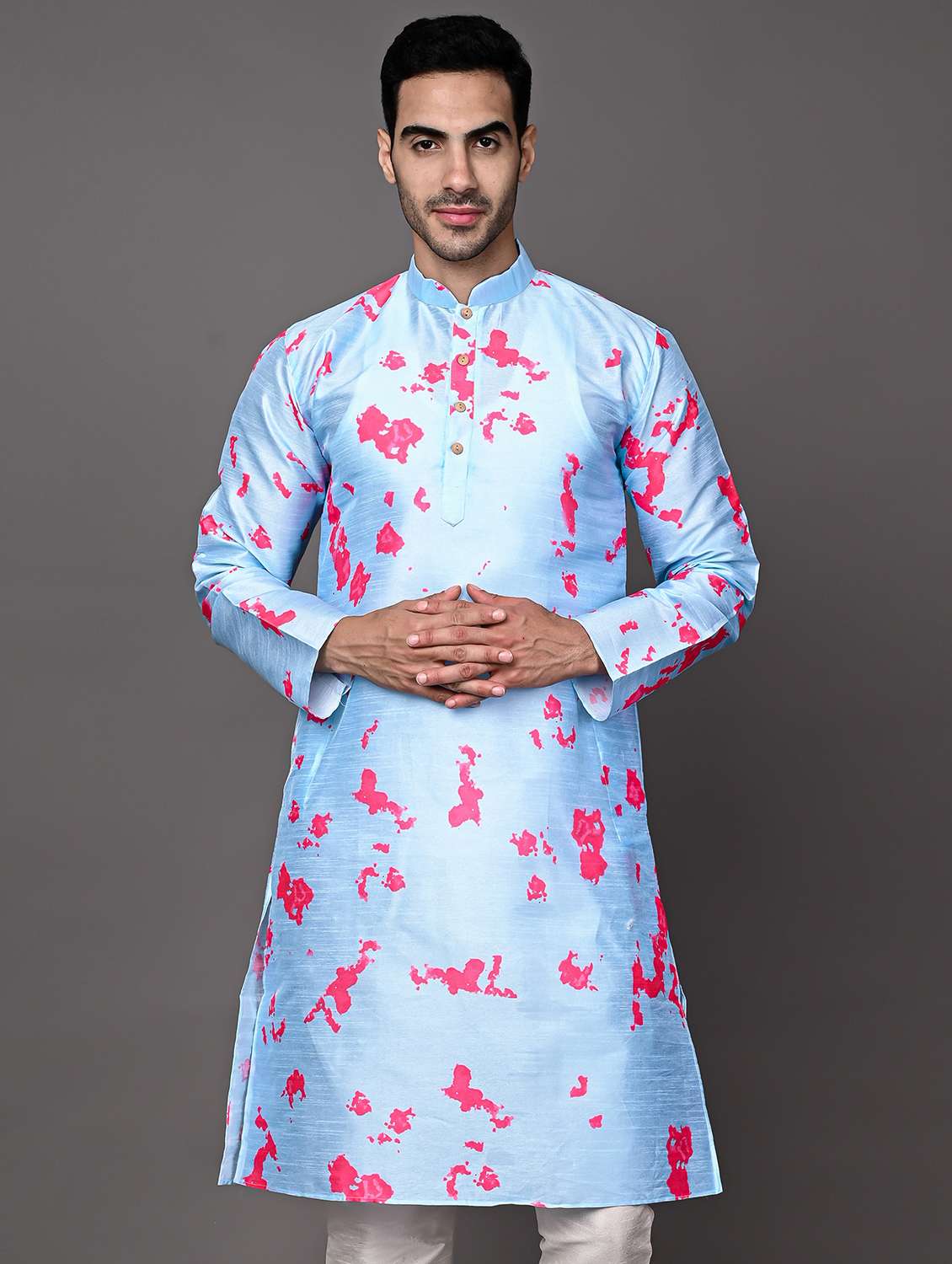 men mandarin neck printed long kurta