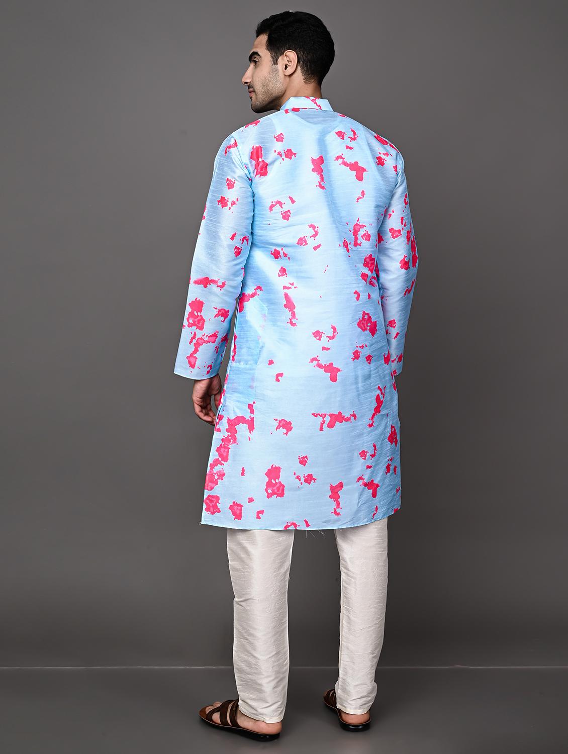 men mandarin neck printed long kurta - 21245113 - Standard Image - 2