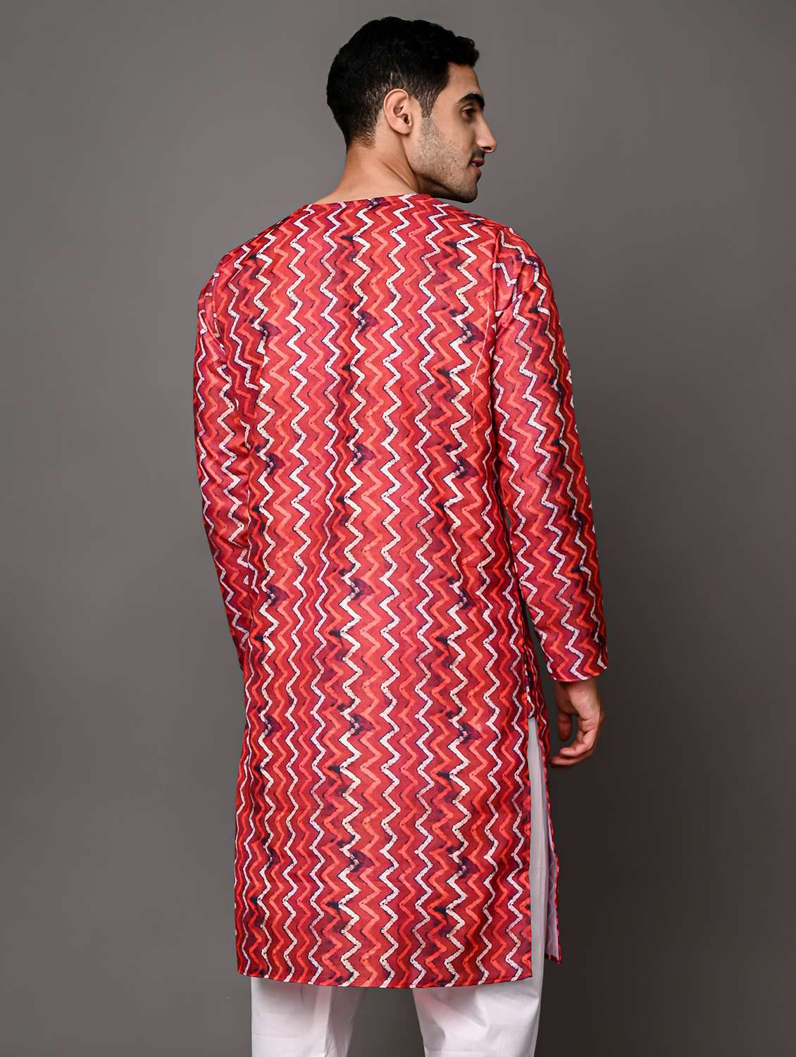 men overlap neck printed long kurta - 21245121 -  Standard Image - 2