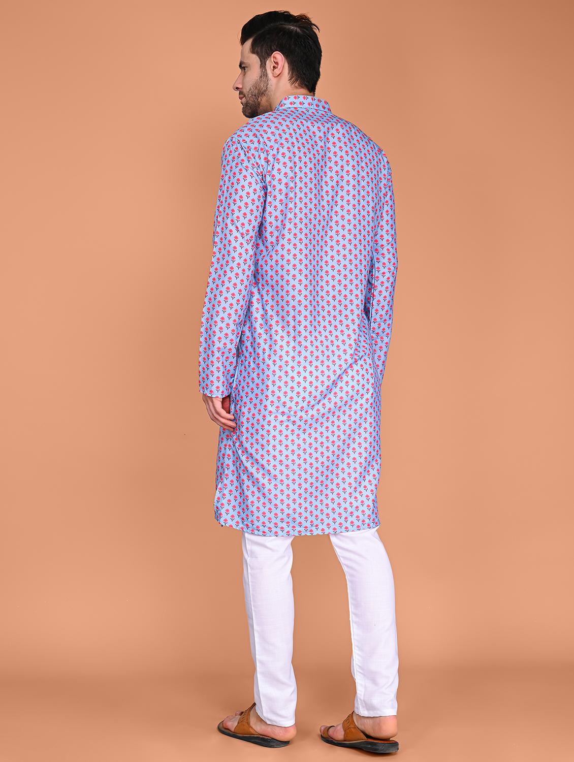men mandarin neck printed long kurta - 21245124 - Standard Image - 2