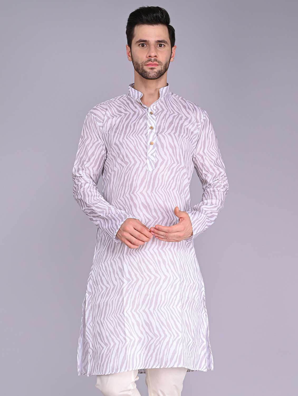 men mandarin neck printed long kurta