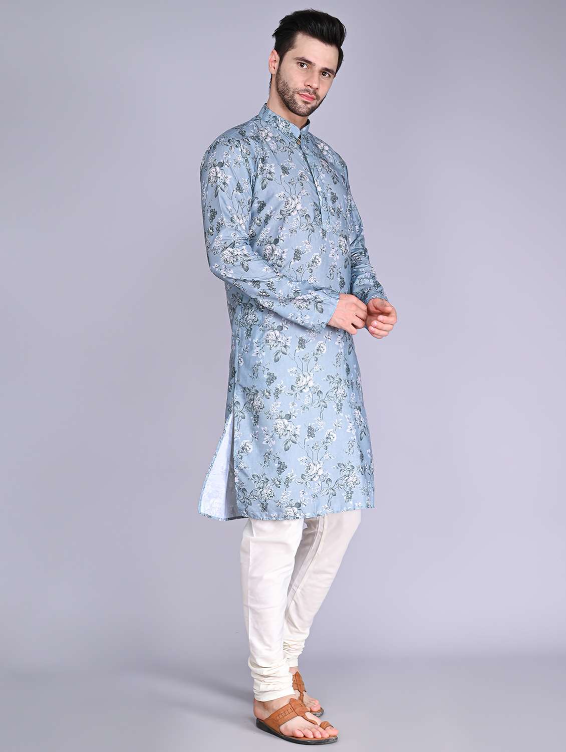 men mandarin neck printed long kurta - 21245133 -  Standard Image - 2