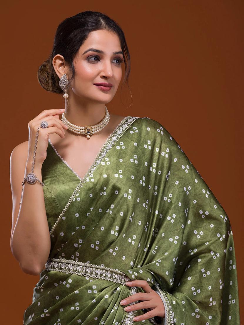 women olive bandhani printed saree - 21245551 - Standard Image - 2