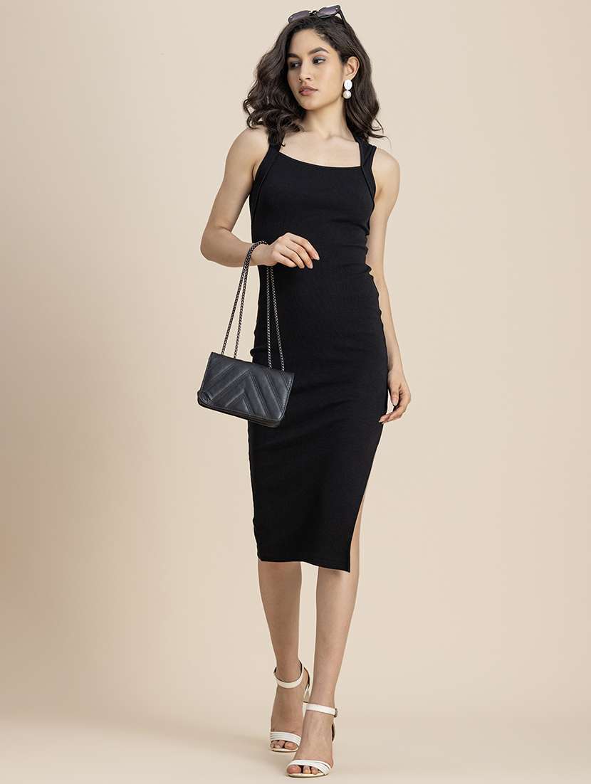 women solid sleeveless bodycon dress