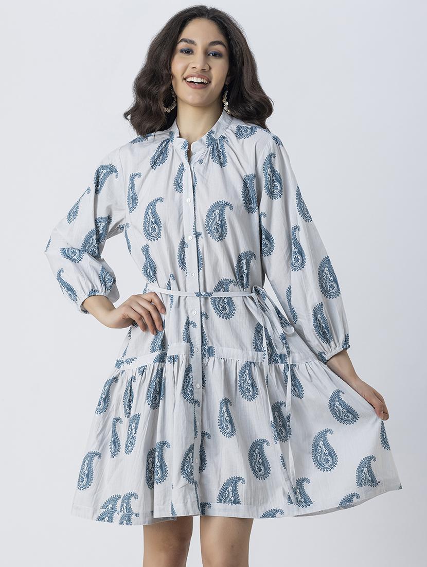 women printed mandrain neck dress - 21246924 -  Zoom Image - 0