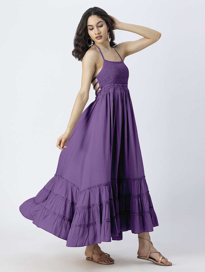 women solid backless tiered dress - 21246939 -  Standard Image - 2