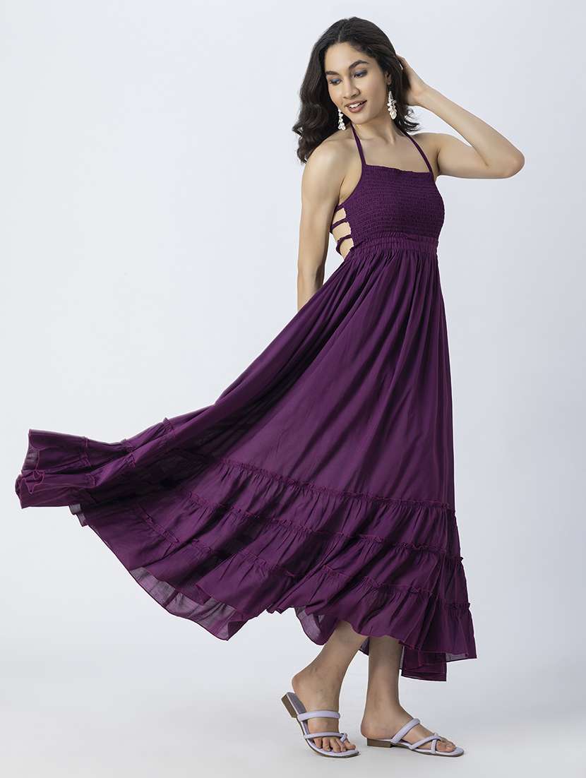 women solid backless tiered dress - 21246941 -  Standard Image - 2