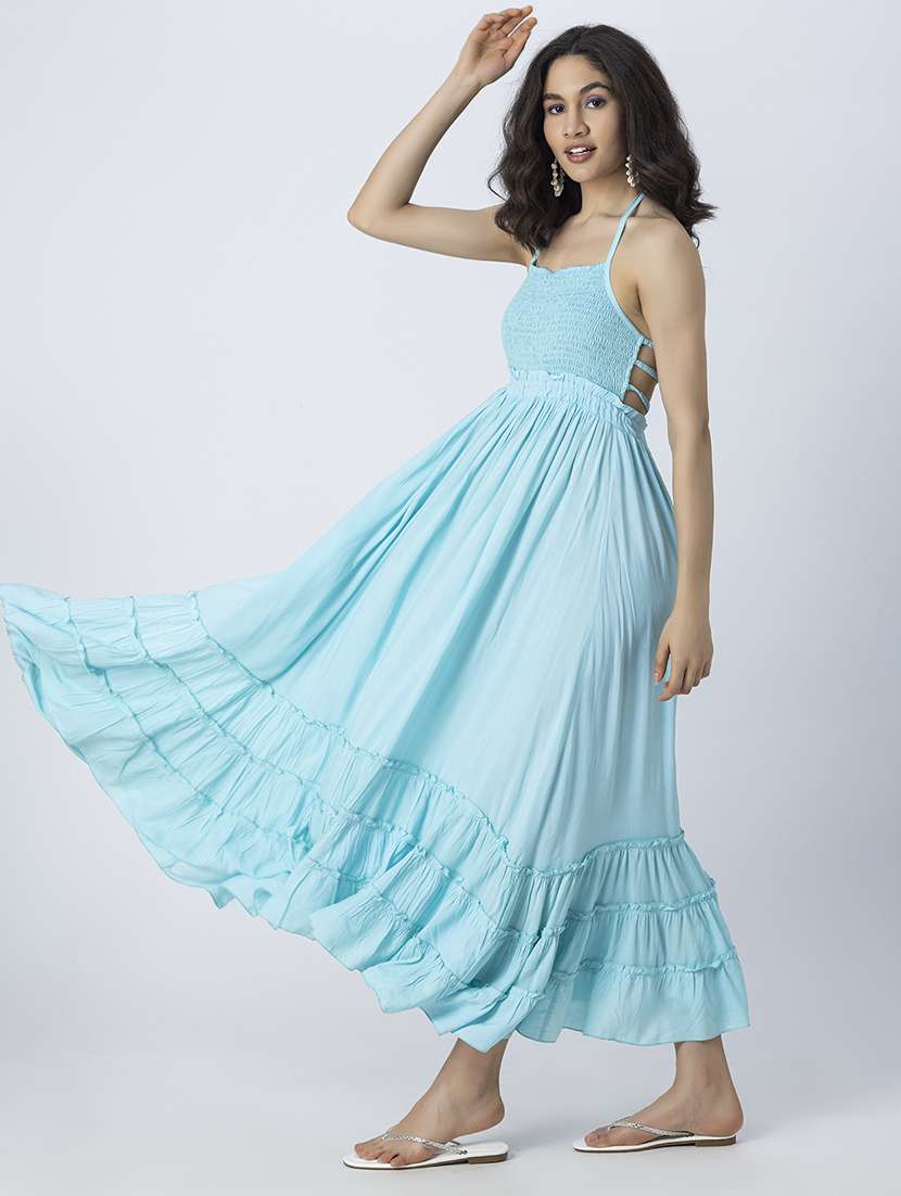 women solid backless tiered dress - 21246942 -  Standard Image - 2