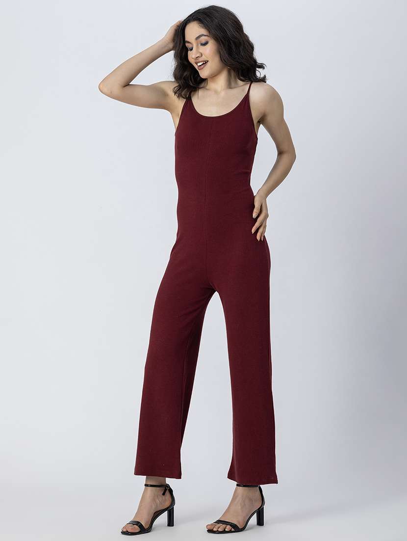 maroon cotton jersey full leg jumpsuit - 21247035 -  Standard Image - 2