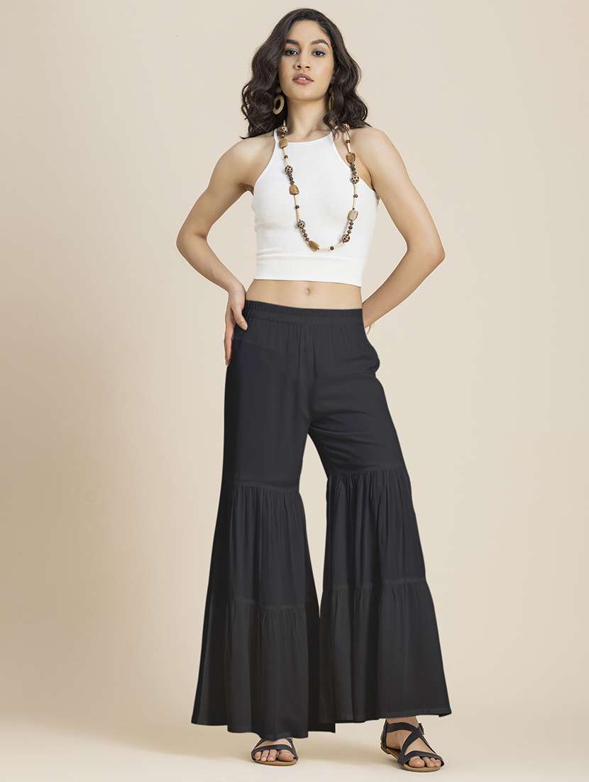 black rayon wide leg sharara