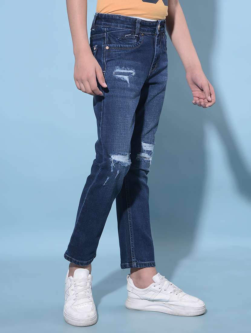 blue cotton blend distressed jean - 21247085 -  Standard Image - 2