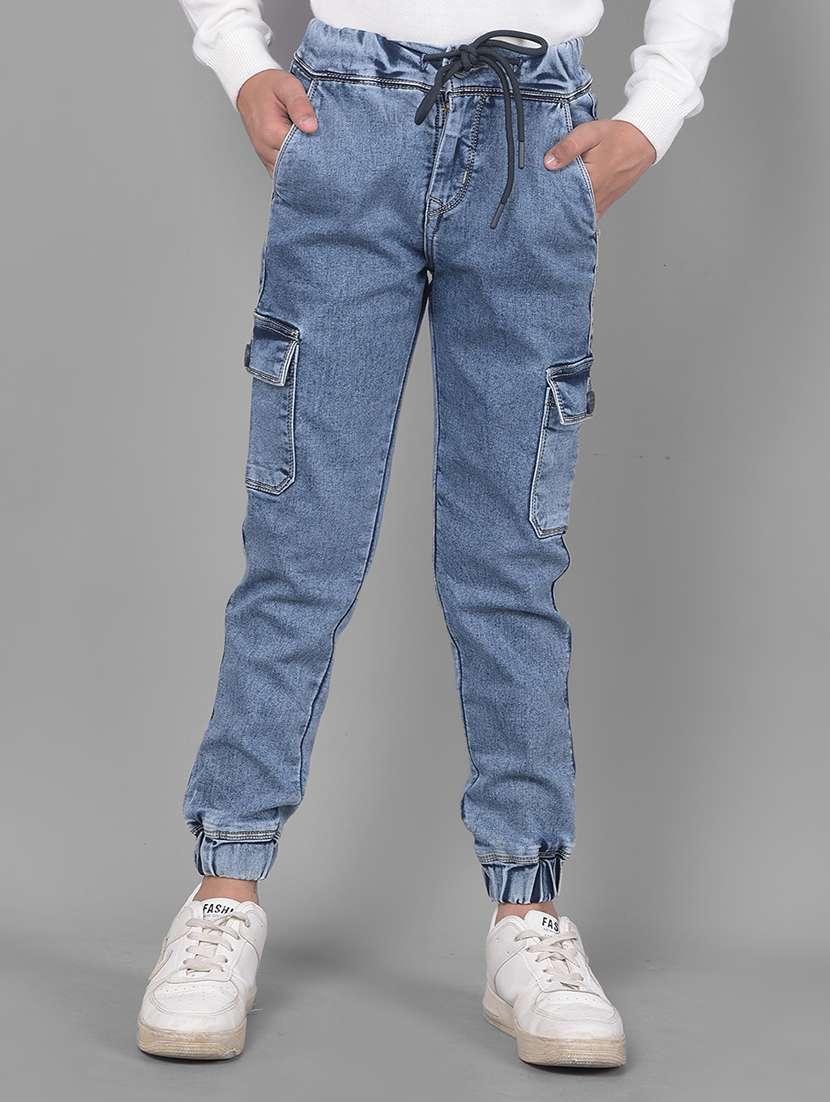 blue cotton blend plain jean