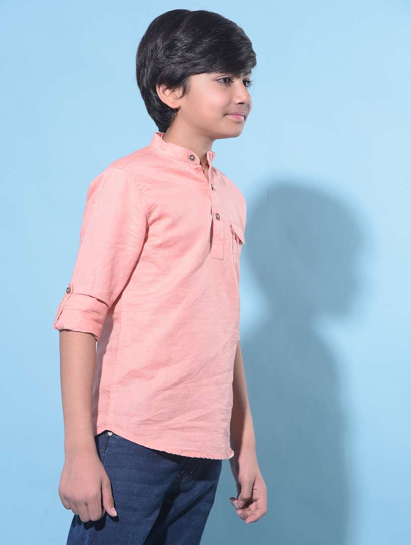 boys peach solid long sleeve kurta - 21247099 - Standard Image - 2