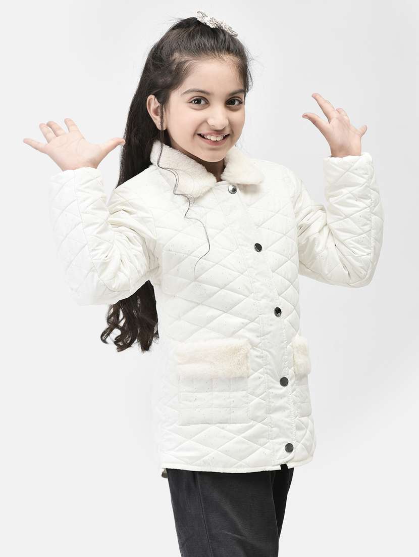 girls white polyester quilted jackets 