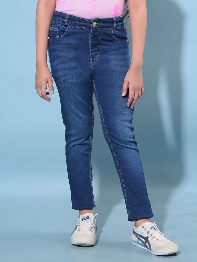 girls solid mid rise denim jeans