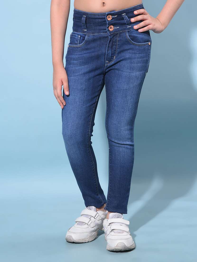 girls solid mid rise denim jeans