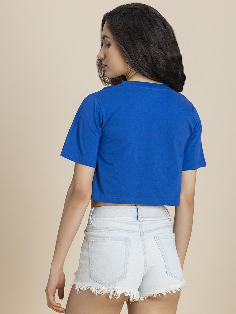 women printed round neck cropped t-shirt - 21247369 - Standard Image - 2