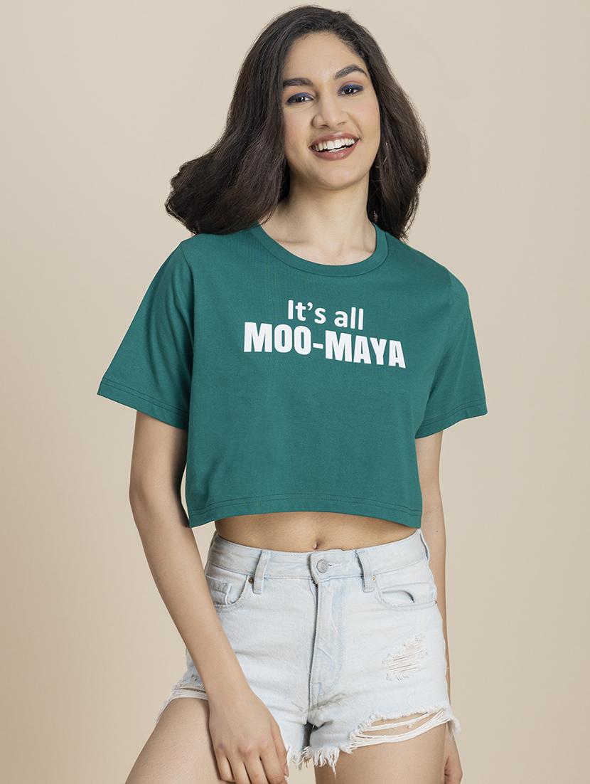 green cotton jersey crop top - 21247370 - Zoom Image - 0