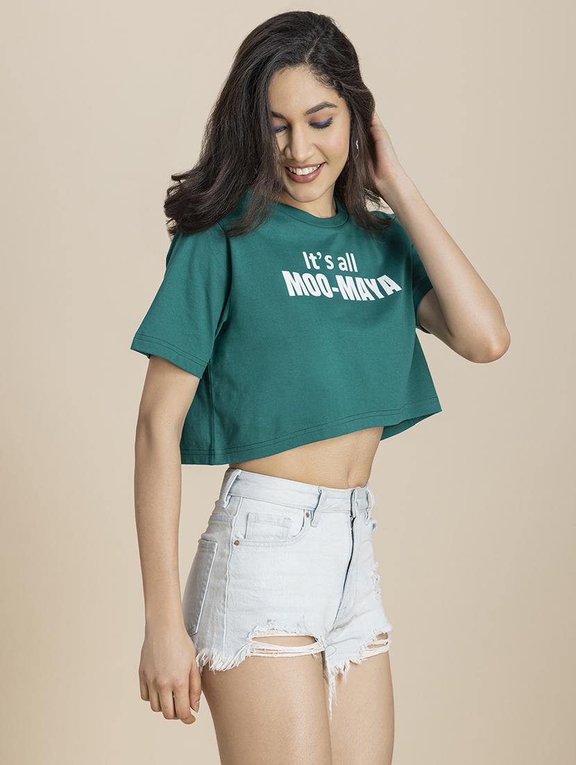 green cotton jersey crop top - 21247370 - Standard Image - 2