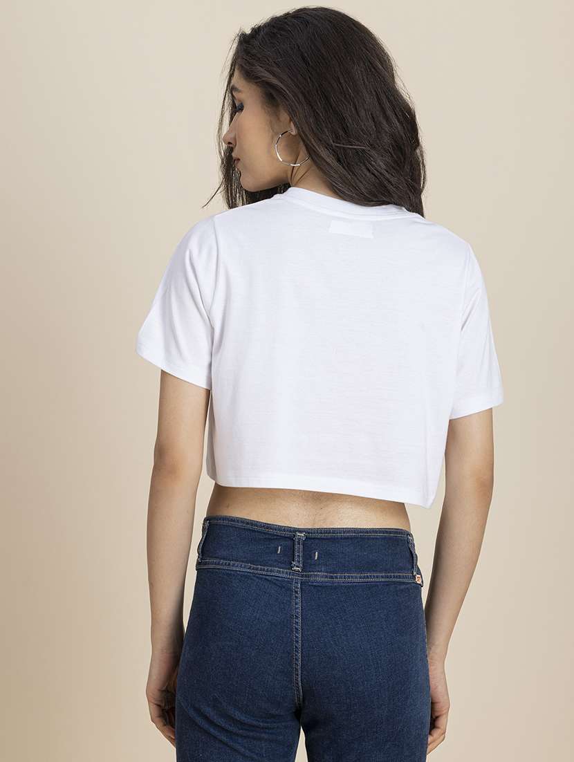 white cotton jersey crop top - 21247372 -  Standard Image - 2