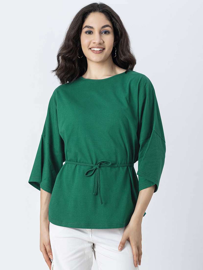women solid round neck regular top