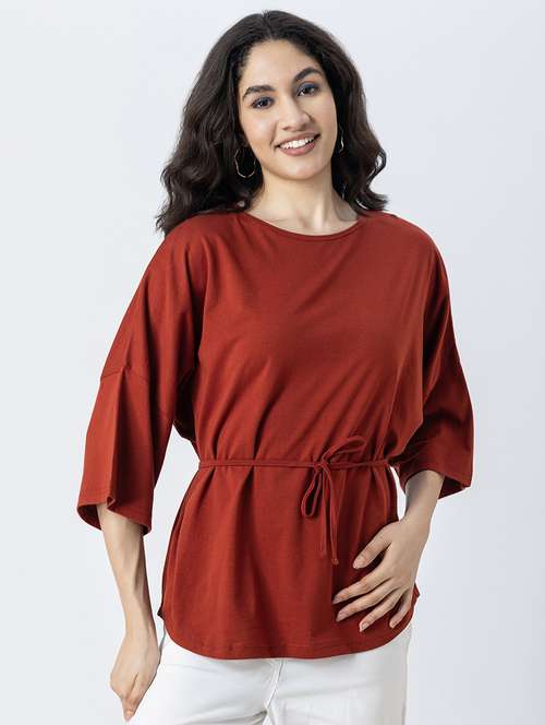 women solid round neck regular top - 21247374 - Standard Image - 0