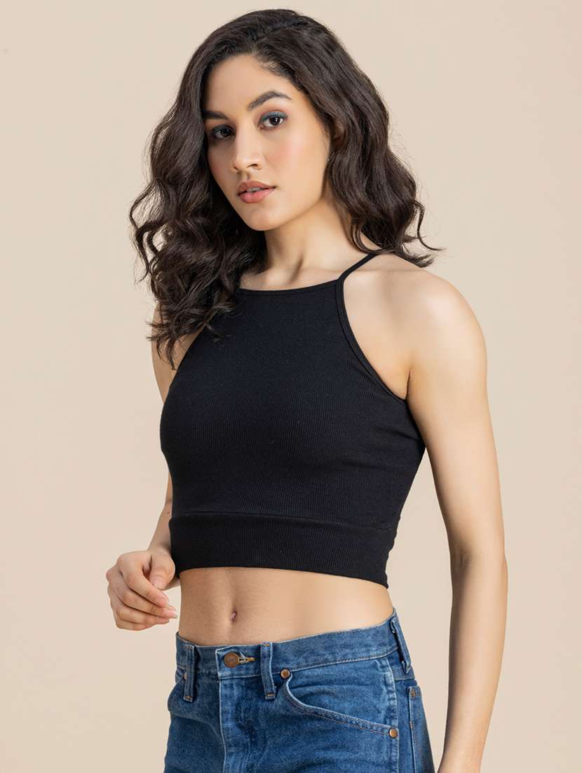 black cotton jersey crop top - 21247395 - Standard Image - 2