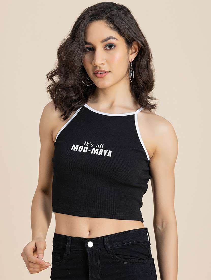 women printed halter neck crop top