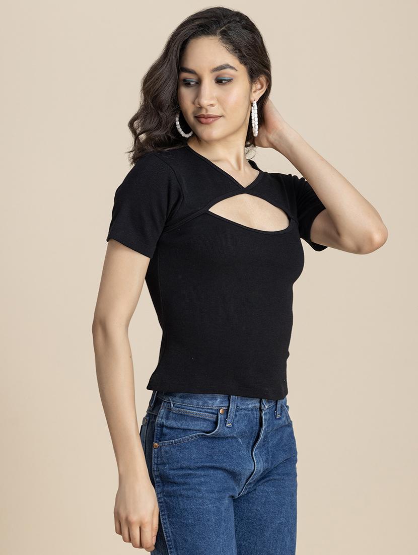 women solid v neck straight top - 21247406 - Standard Image - 2