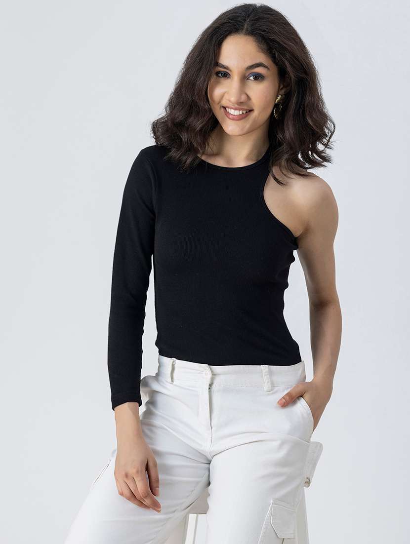 black cotton jersey regular top