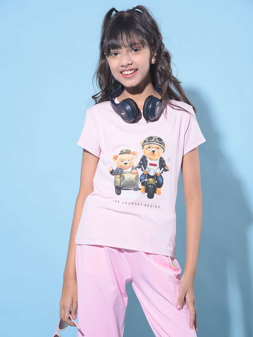 girls printed round neck tee